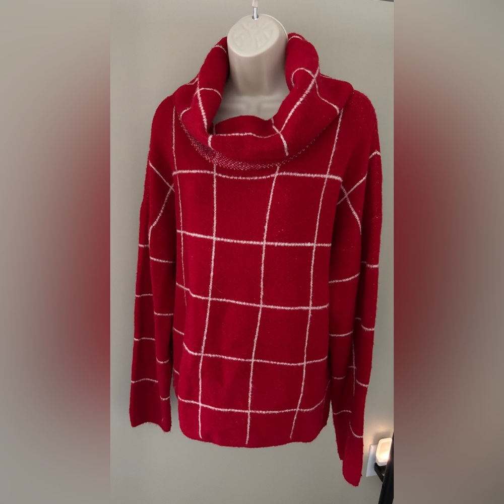 Lumiere Red Checkered Turtleneck Sweater